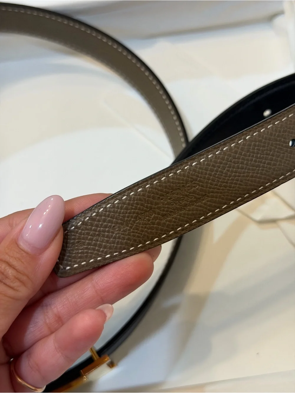 Authentic Hermès Reversible H Belt 75 Etoupe and Black Rose Buckle + Box
